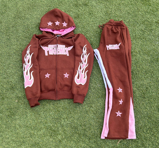 SHTRD PHX Satin Hoodie set (Brown)